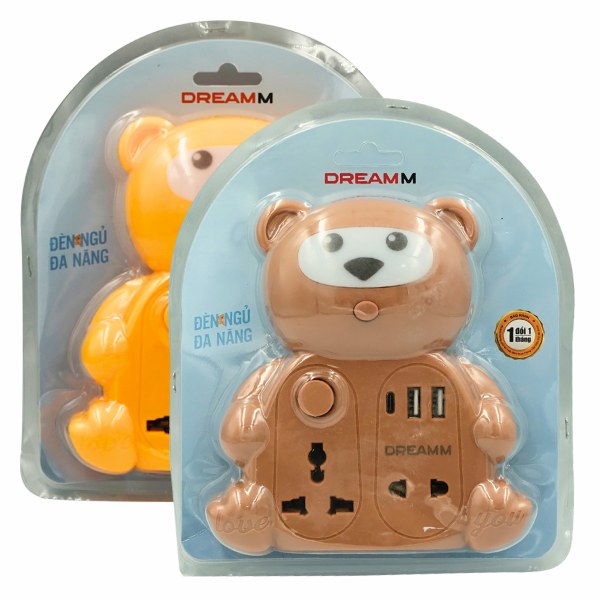 Đèn Ngủ + Ổ Cắm Đa Năng Dreamm Hình Gấu