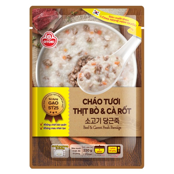Cháo Tươi Otoki Thịt Bò Cà Rốt Gói 220G