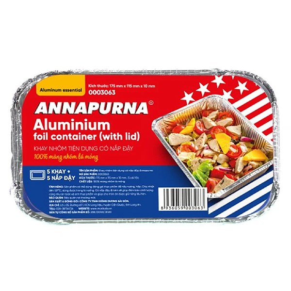 Lốc 5 Khay Nhôm Có Nắp Đậy Annapurna 0003063 Chữ Nhật