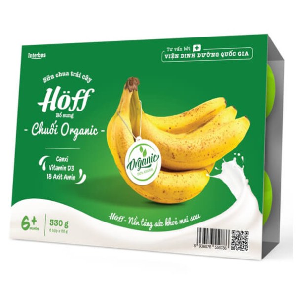 Lốc 4 Sữa Chua Trái Cây Hoff Vị Chuối Organic Hộp 55G