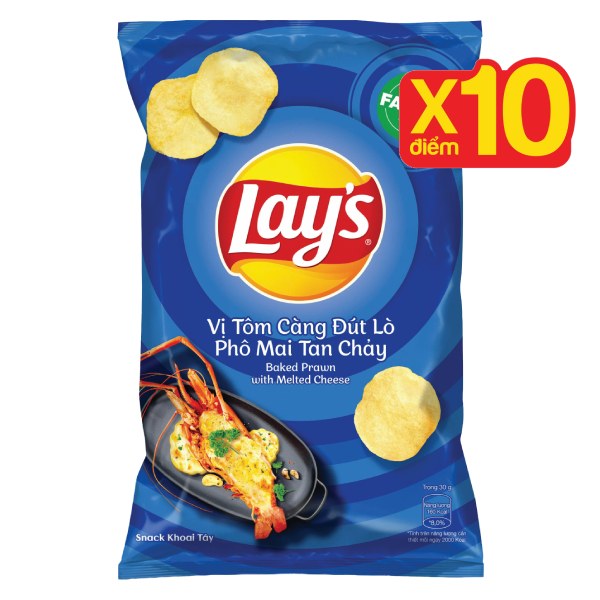 Snack Khoai Tây Lay's Tôm Càng Đút Lò Phô Mai Tan Chảy Gói 150G