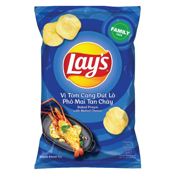 Snack Khoai Tây Lay's Tôm Càng Đút Lò Phô Mai Tan Chảy Gói 150G