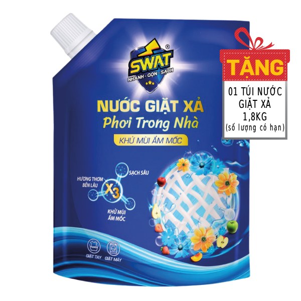 Nước Giặt Xả Swat Khử Mùi Ẩm Mốc Túi 3.5Kg