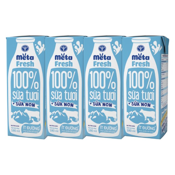 Lốc 4 Sữa Tươi Sữa Non Meta Fresh Ít Đường 180Ml
