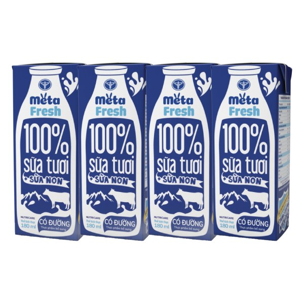 Lốc 4 Sữa Tươi Sữa Non Meta Fresh Có Đường 180Ml