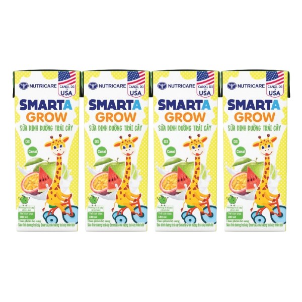 Lốc 4 Sữa Dinh Dưỡng Trái Cây Smarta Grow Trái Cây Nhiệt Đới 180Ml