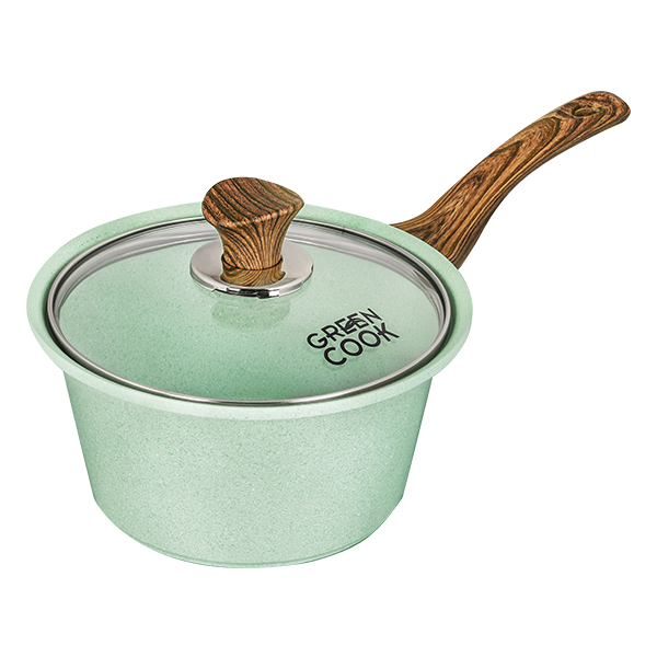 Nồi Đúc Vân Đá Green Cook Xanh Ngọc Cán Gỗ Dài GCS05-18IH 18Cm