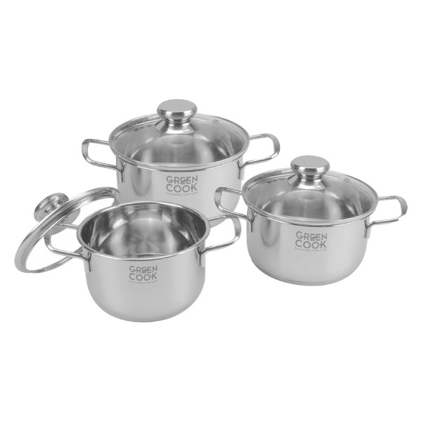 Bộ 3 Nồi Inox 5 Đáy Bếp Từ Green Cook GCS232-T1 16Cm + 20Cm + 24Cm