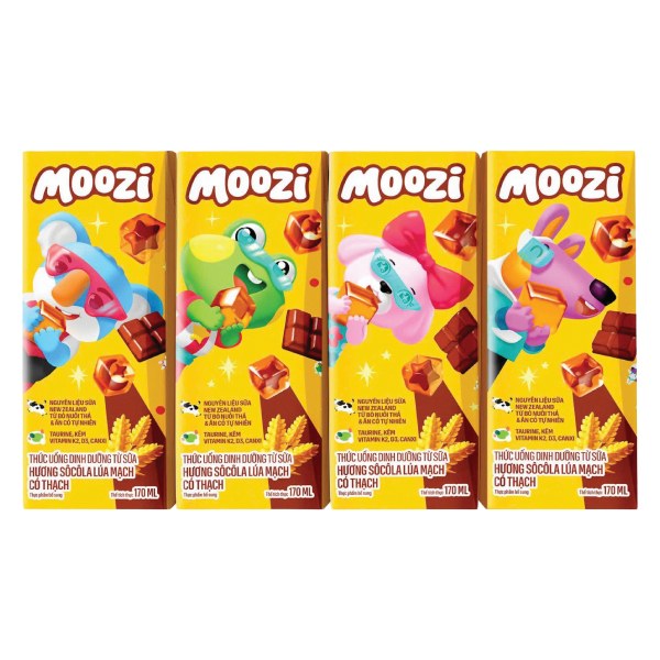 Lốc 4 Thức Uống Dinh Dưỡng Từ Sữa Moozi Có Thạch Socola Lúa Mạch Hộp 170Ml