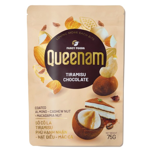 Socola Queenam Tiramisu Phủ Hạnh Nhân Gói 75G
