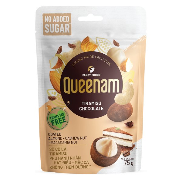 Socola Queenam Phủ Hạt Không Đường Tiramisu Gói 75G