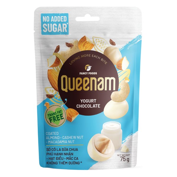 Socola Queenam Phủ Hạt Không Đường Sữa Chua Gói 75G