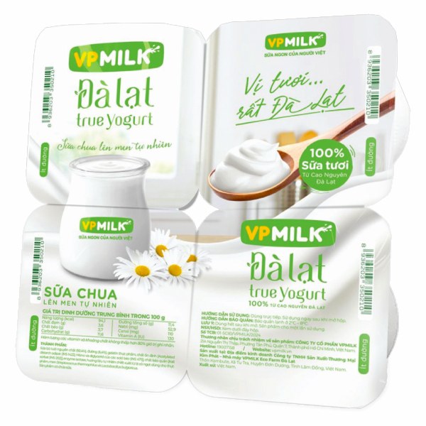 Lốc 4 Sữa Chua Ăn VP Milk Đà Lạt True Milk Ít Đường 100G