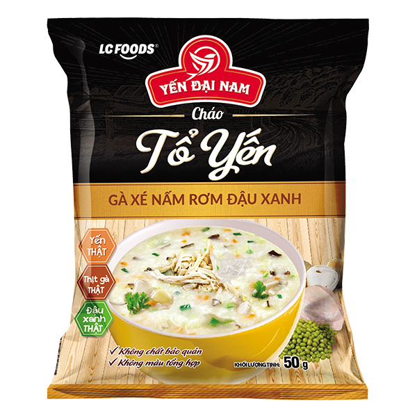 Cháo Tổ Yến LC Foods Đại Nam Gà Xé Nấm Rơm Đậu Xanh Gói 50G