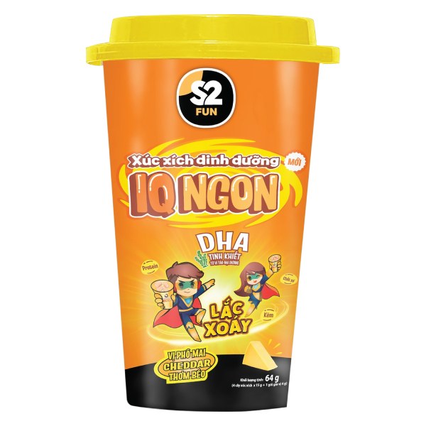 Xúc Xích Dinh Dưỡng S2 Fun IQ Ngon Lắc Xoáy Phô Mai Cheddar Ly 68G