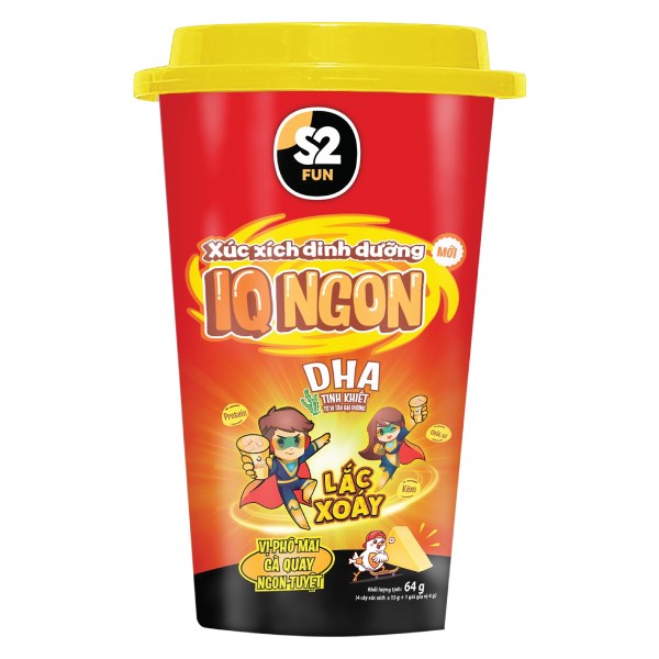 Xúc Xích Dinh Dưỡng S2 Fun IQ Ngon Lắc Xoáy Phô Mai Gà Quay Ly 64G