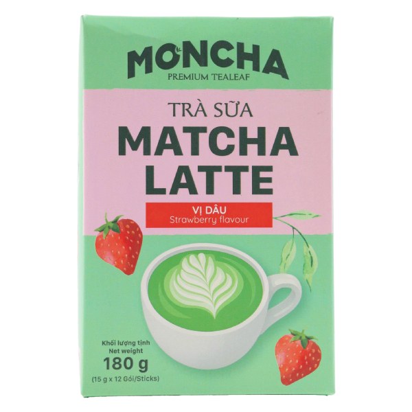 Trà Sữa Matcha Moncha Dâu Hộp 12 Gói*15G