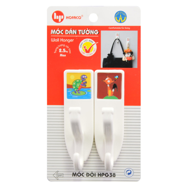 Vỉ 2 Móc Dán Tường Hofaco Nhựa HPG38