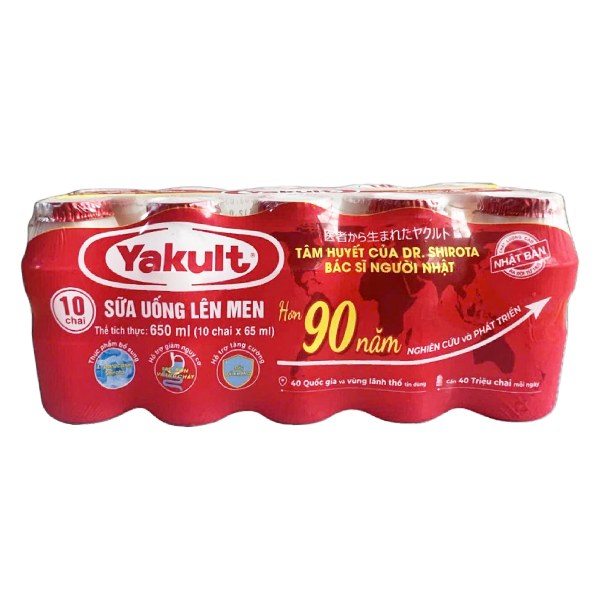Lốc 10 Sữa Chua Uống Men Sống Yakult Tự Nhiên Chai Nhựa 65Ml