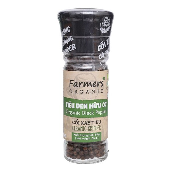 Tiêu Đen Hữu Cơ Farmers Organic Có Cối Xay Hũ 55G