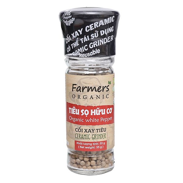 Tiêu Sọ Hữu Cơ Farmers Organic Có Cối Xay Hũ 55G