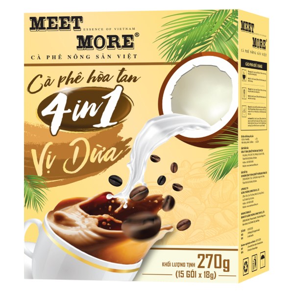 Cà Phê Hòa Tan Meet More 4IN1 Vị Dừa Hộp 15 Gói*18G