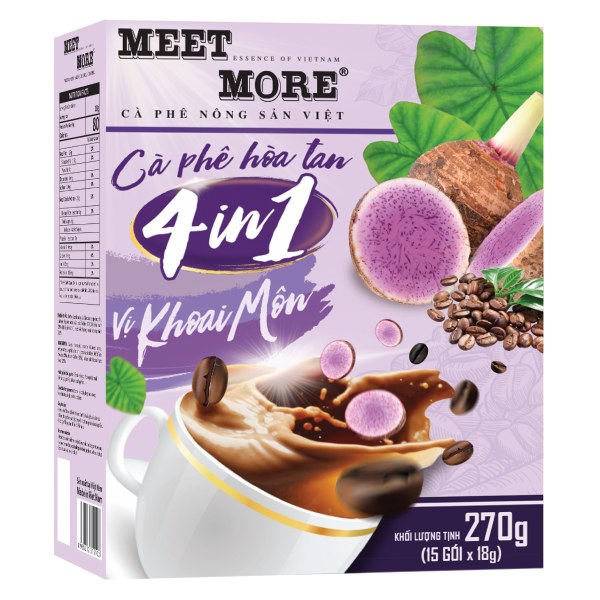 Cà Phê Hòa Tan Meet More 4IN1 Vị Khoai Môn Hộp 15 Gói*18G