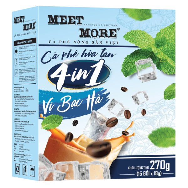 Cà Phê Hòa Tan Meet More 4IN1 Vị Bạc Hà Hộp 15 Gói*18G