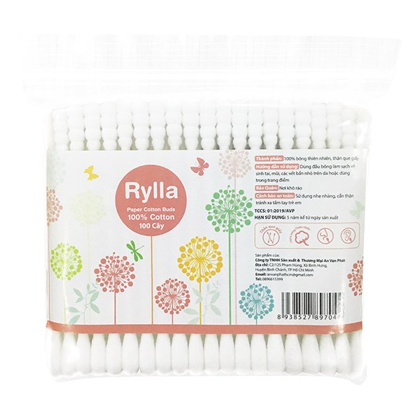 Tăm Bông Rylla Thân Giấy Gói 100 Cây