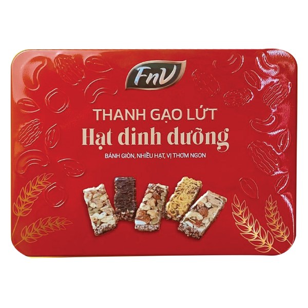 Thanh Gạo Lứt FnV Hạt Dinh Dưỡng Hộp Thiếc Chữ Nhật 144G