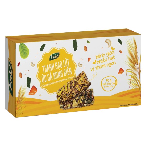 Thanh Gạo Lứt FnV Ức Gà Rong Biển Hộp 90G
