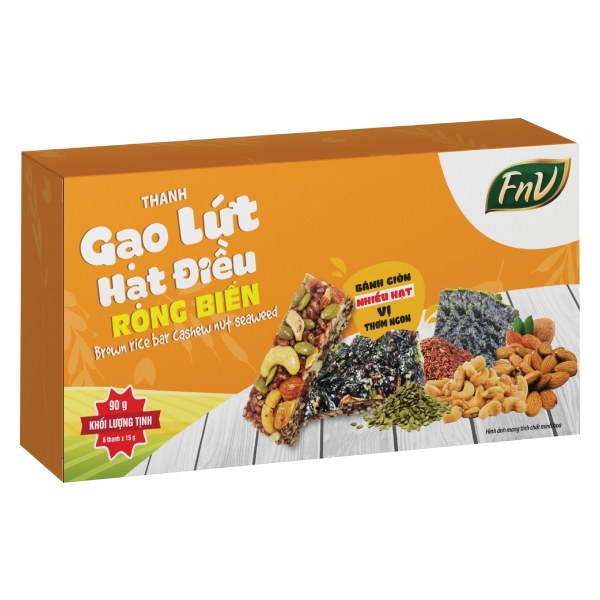 Thanh Gạo Lứt FnV Hạt Điều Rong Biển Hộp 90G