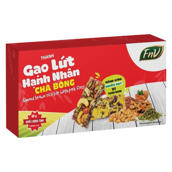 Thanh Gạo Lứt FnV Hạnh Nhân Chà Bông Hộp 90G