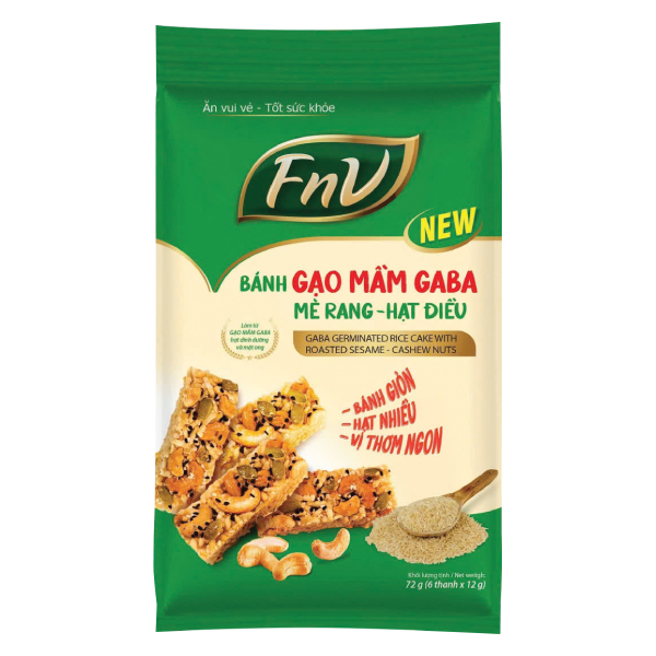 Thanh Gạo Mầm Gaba FnV Mè Rang Hạt Điều Gói 72G