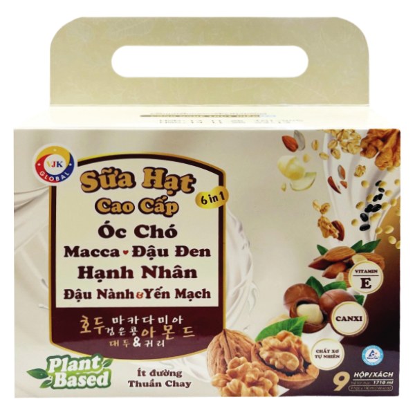 Combo 9 Sữa Hạt Cao Cấp 6 Loại Hạt Global Ít Đường Hộp 190Ml