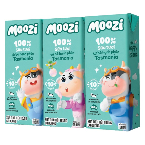 Lốc 3 Sữa Tươi Tiệt Trùng Moozi Có Đường Hộp 180Ml