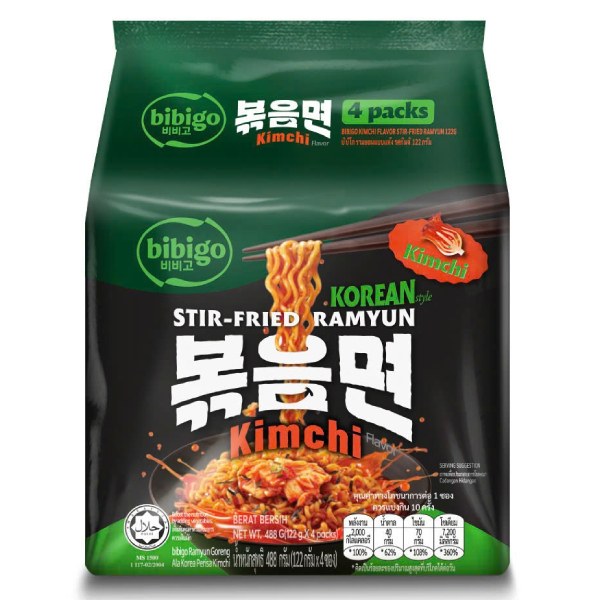Lốc 4 Mì Xào Bibigo Kimchi Gói 122G